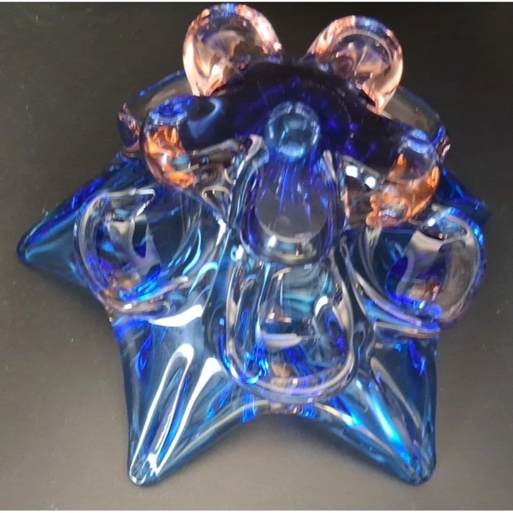 Vintage Murano Sommerso Art Glass Candle Holder, Blue, Clear with Pink Tint